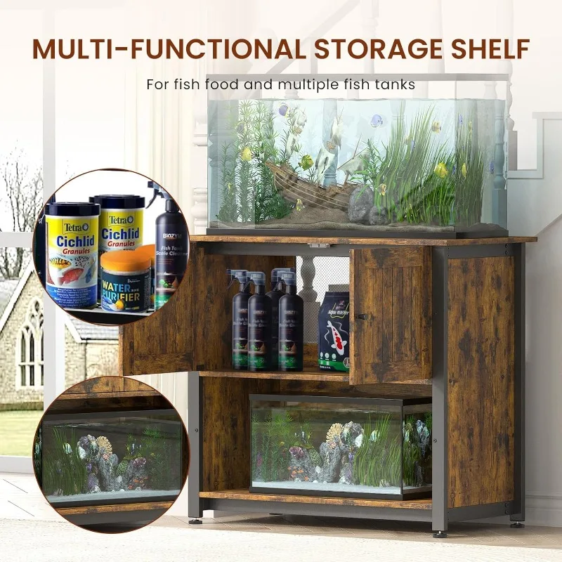 40-50 Gallon Fish Tank Stand with Cabinet, Metal Aquarium Stand for Accessories Storage,