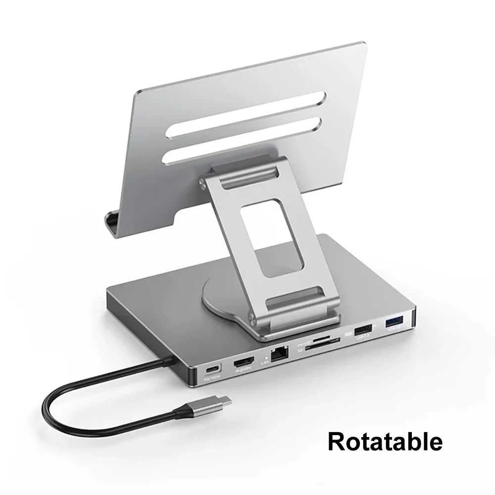 7-in-1 Tablet Bracket Docking Station USB C HUB USB 3.0 HUB Type C to HDMI Adapter 4K30Hz 100Mbps PD100W Adapter for Laptop