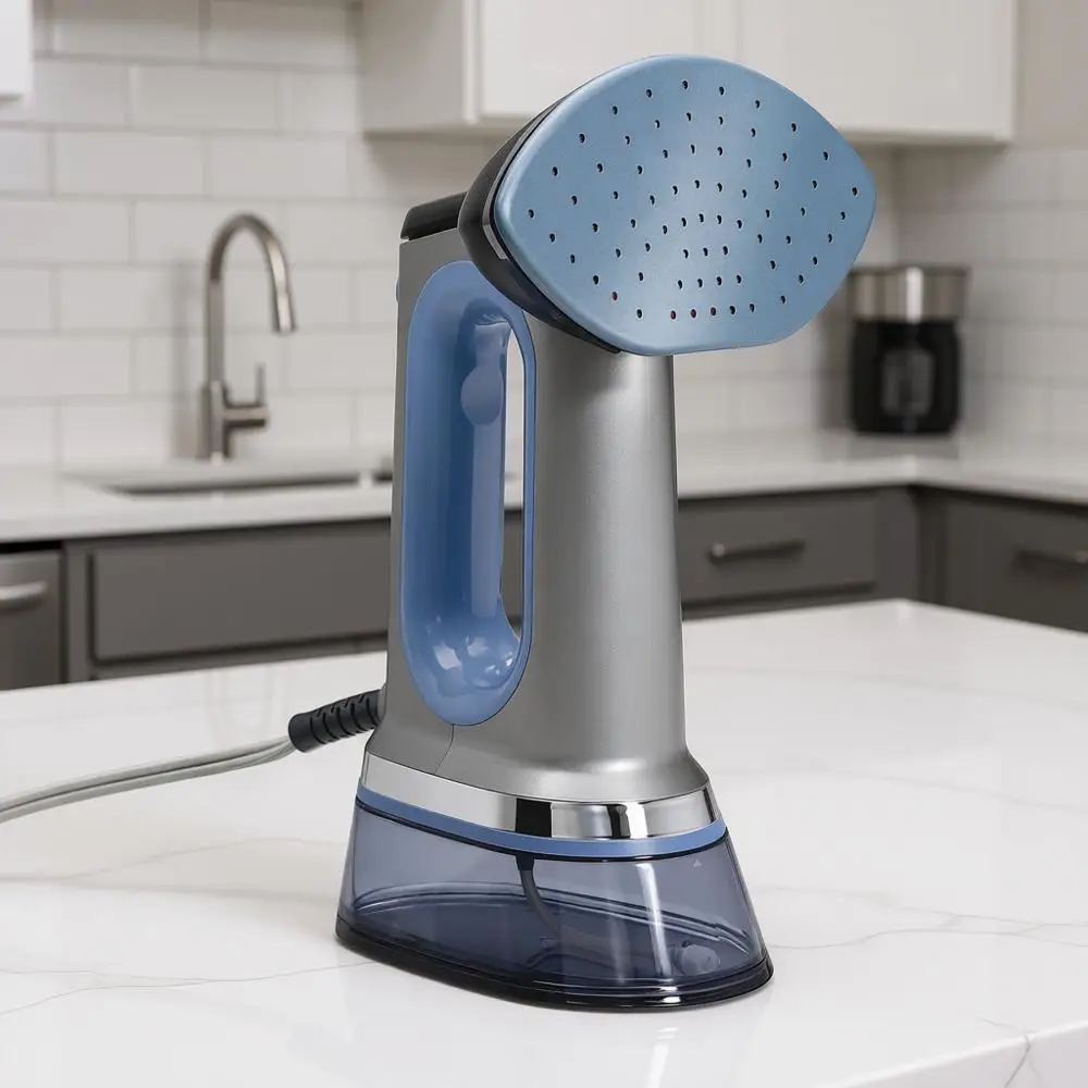 

Ручной отпариватель для одежды, 45 секунд до нагрева, 1700 Вт, резервуар 300 мл, 27 минут работы на пару, автоматическое отключение, серо-голубой