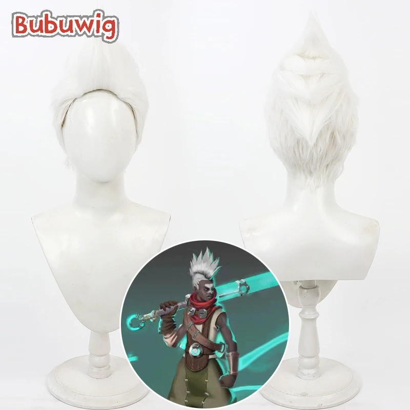 Bubuwig Synthetic Hair Arcane Ekko Cosplay Wigs Game LOL Season 2 Arcane Ekko 30cm Short Straight White Men Wig Heat Resistant