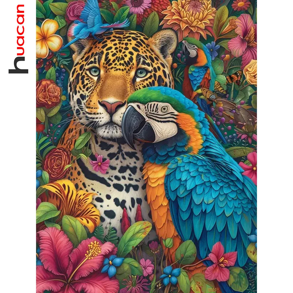 Huacan Diamant Mosaik Tier Leopard neue Kollektion Strass Bilder volle Diamant Malerei Blume handgemachte Wohnkultur
