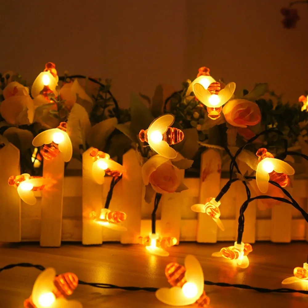 30/50LED Solar Bee String Lights, 8 Lighting Modes, For Deck, Patio, Garden, Wedding, Halloween, Christmas Party Decoration