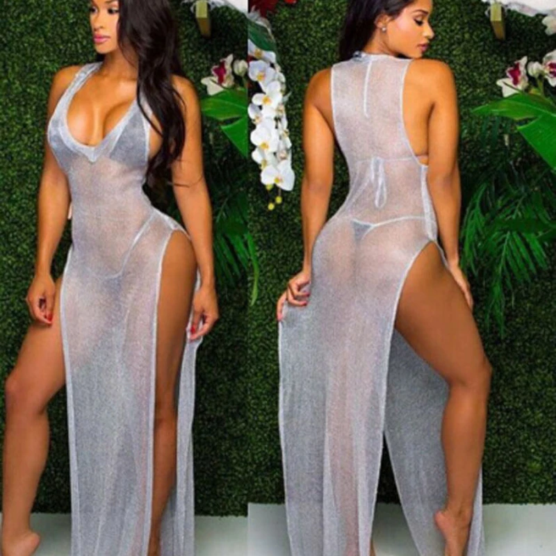 KNCOKAR Hot Koop Summer Mesh Sheer Long Cover-Ups Women Swimsuit Bikini Cover Up Beach Jurk Swimwear badpak Jurk