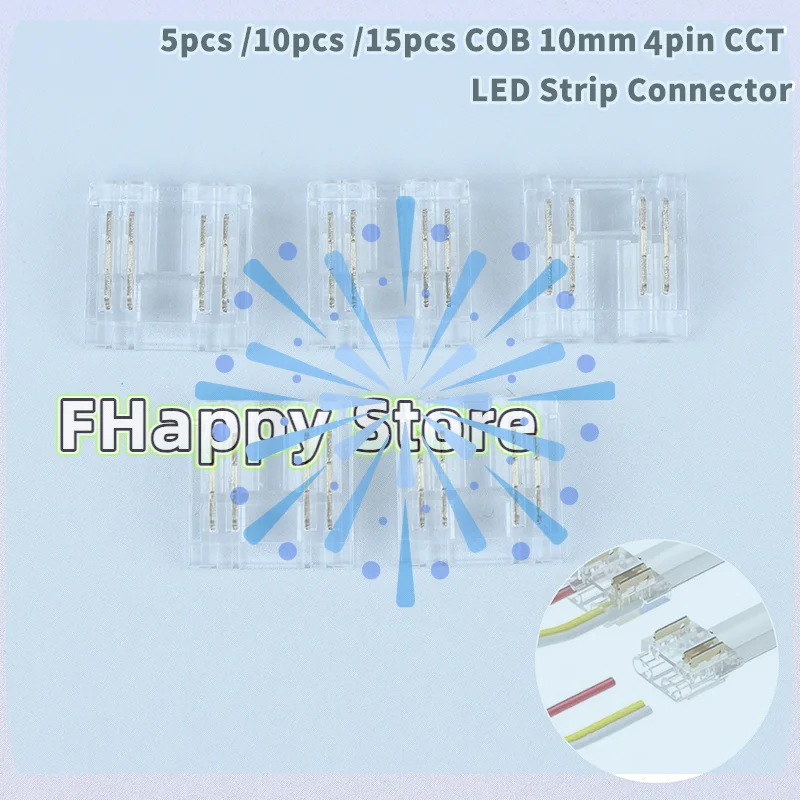 5/10/15Pcs COB 10mm 4pin CCT LED Strip Connector Used For Wireless Gapless Adapter Expansion COB Strip Connection Accessories