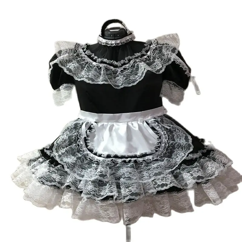 

Adult Sissy French Maid Lockable Cross Dresser Party Daily Unisex Dressing Maid Ruffled Dress Headband Customizable