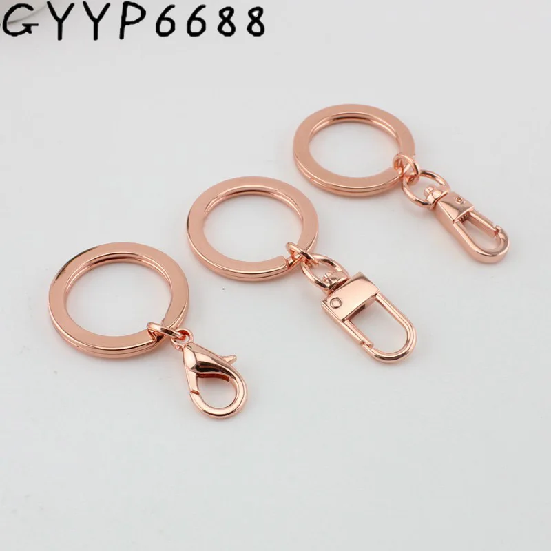 

10-50pcs Rose gold Key ring + hook buckle Thicken non-deformable metal steel ring flat hanging accessories