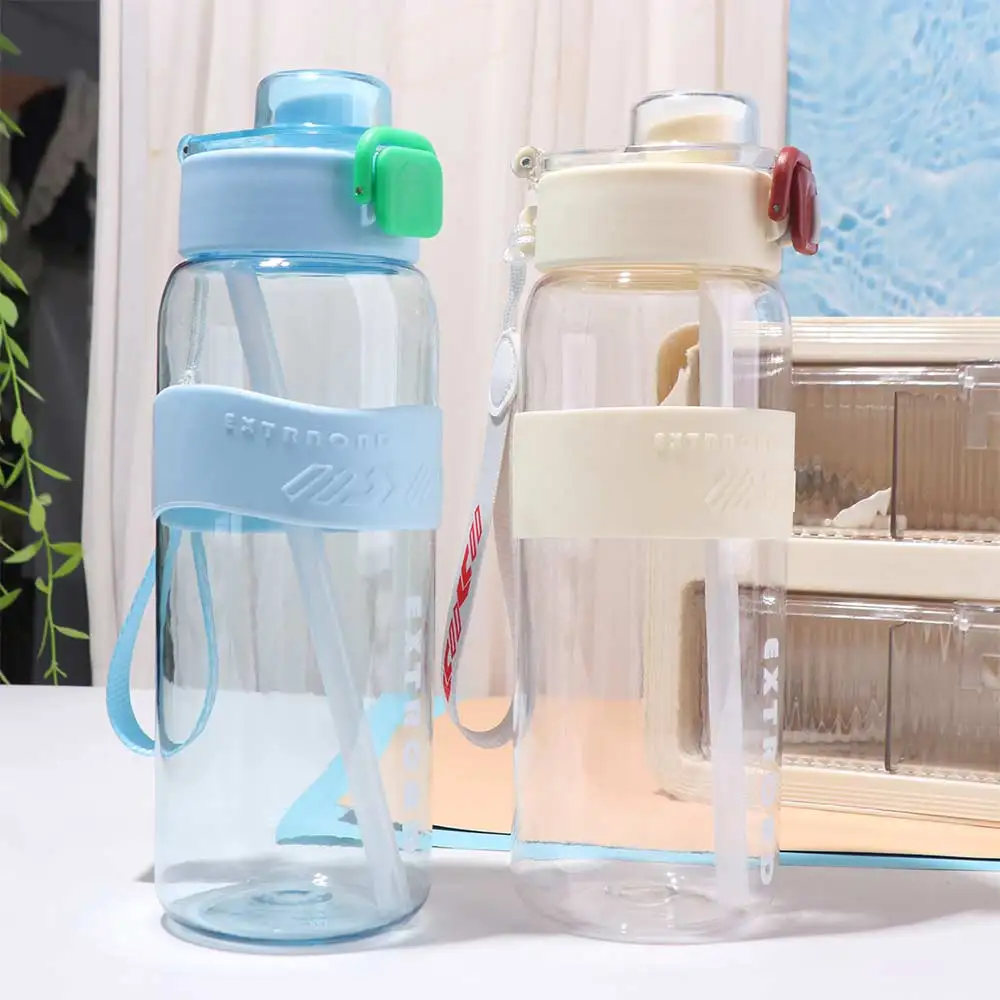 PC 800ml زجاجة مياه رياضية سعة كبيرة مانعة للتسرب كوب بلاستك ملون مقبض محمول مقاومة للسقوط غلاية رياضية خارجية