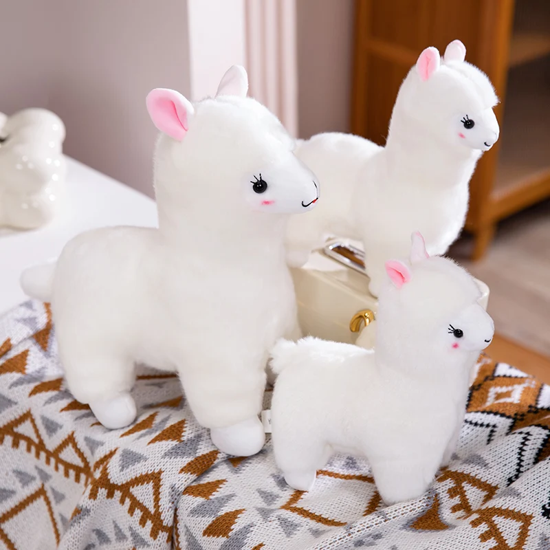 Muñeco de peluche de Alpaca de simulación para niños y niñas, muñeco de Alpaca de PIE BLANCO, decoración de dormitorio, sofá, regalos de cumpleaños, 25 cm, 35cm