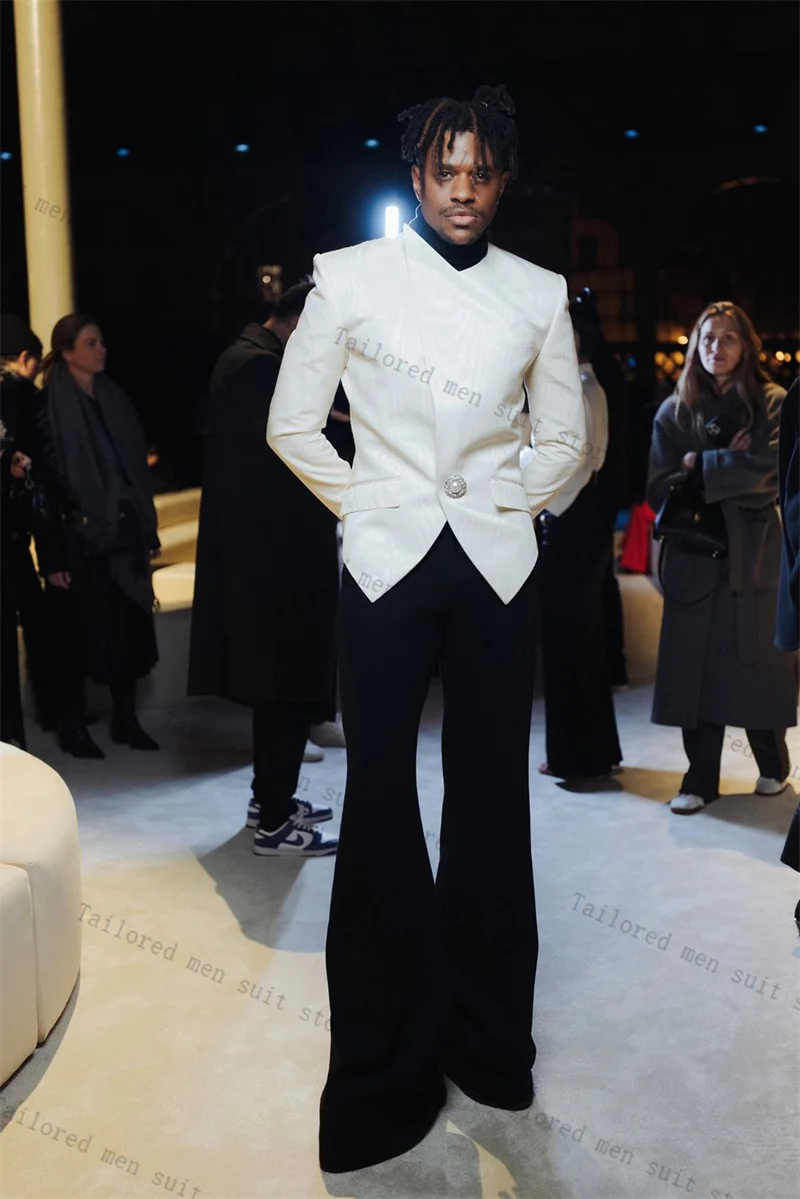 

White Black Men Suits Set 2 Pieces Blazer+Pants Trousers Fashion Catwalk Wedding Tuxedos Jacket Formal Office Cotton Male Coat