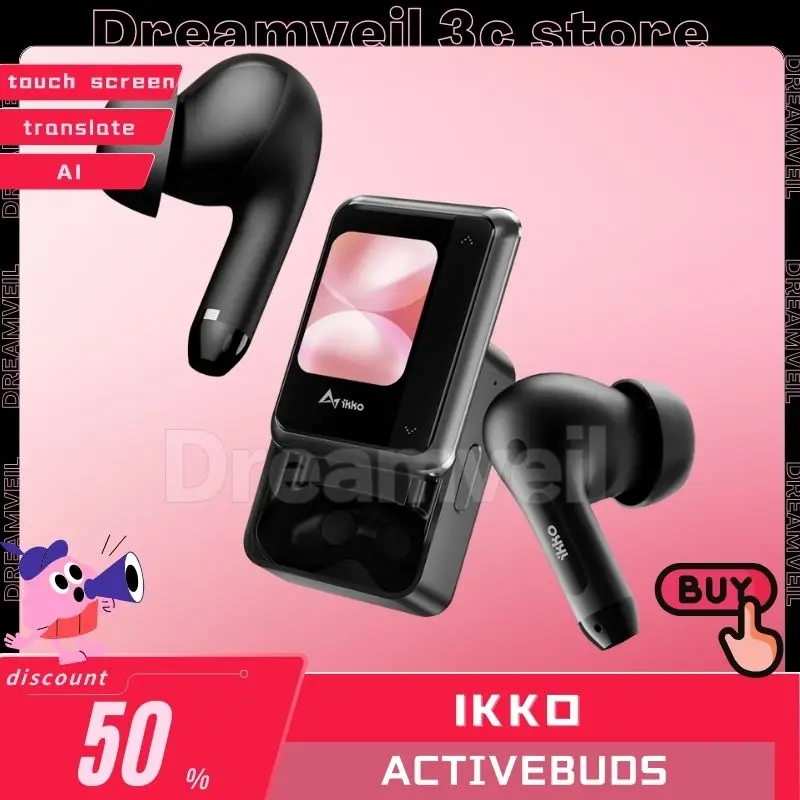 Ikko Activebuds Ai Translate Headset Intelligent Touch Screen Headphone Earphones Active Noise Reduction Record headset Custom