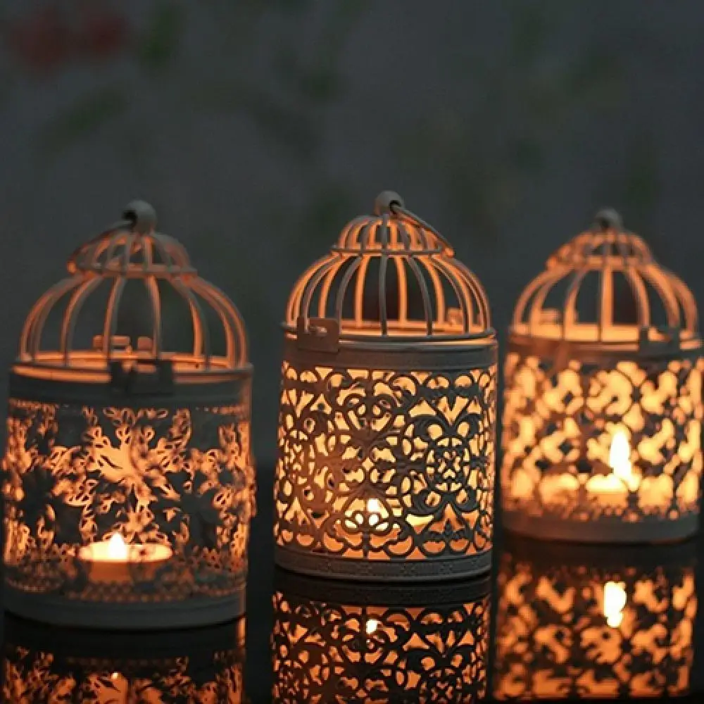 Birdcage Shape Metal Candle Holder Lantern Hollow Candle Stand Home Decor Dinner Party Wedding Party Candle Holder Decoration