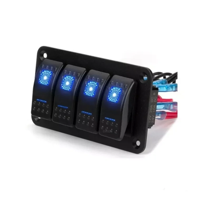 4 Gang Waterproof Marine Switch Panel 12V With 4.2A Dual USB Charger Socket LED Digital Voltmeter For Truck RV Boat