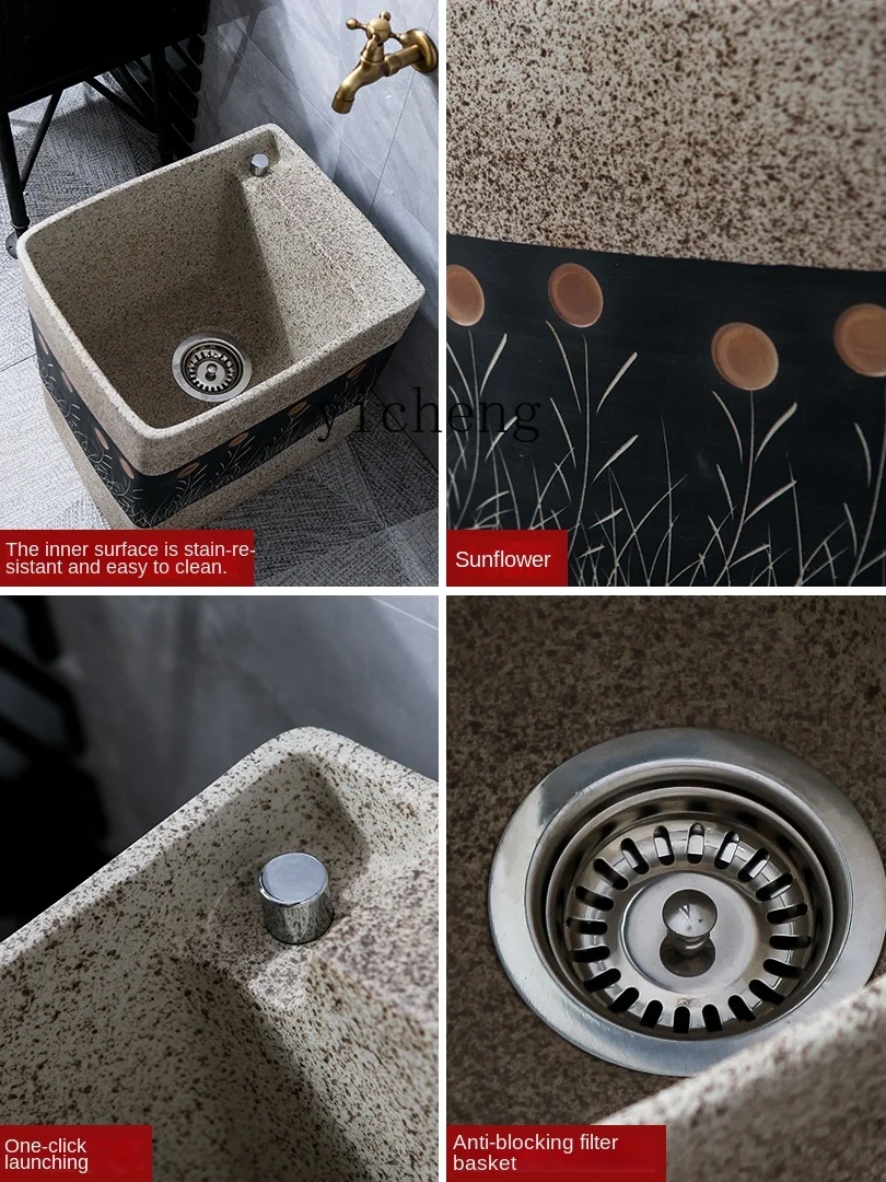 

Outdoor Courtyard Ceramic Mop Sink Home Balcony Bathroom Square Wash Mop Pool