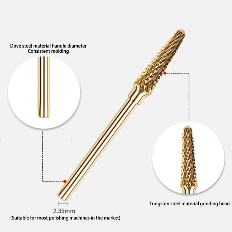 لقم ثقب الأظافر الذهبية ، رأس الطحن ، فولاذ التنغستن ، أداة تلميع نظيفة ، فن الأظافر ، عالية الجودة ، متخصصة