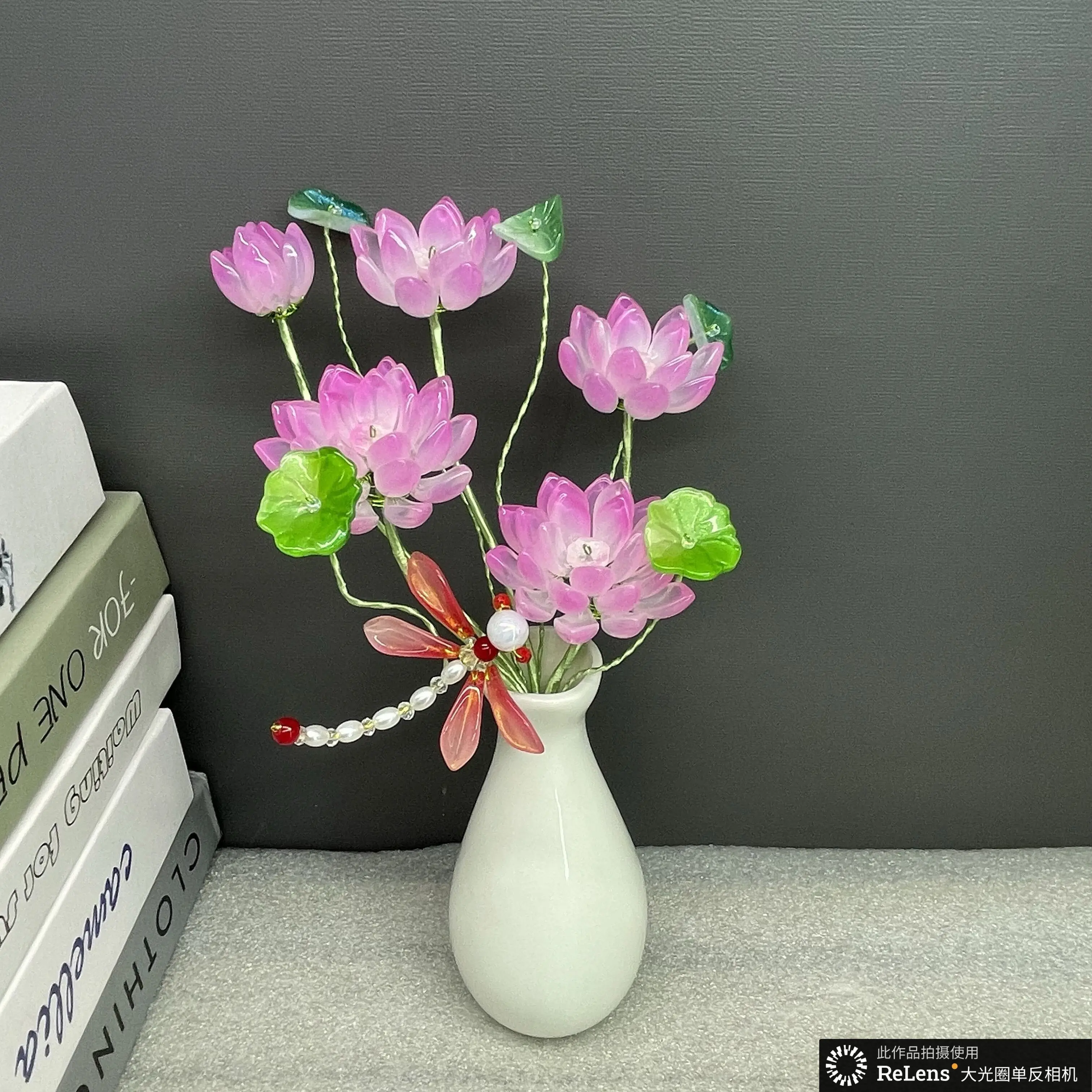 Glazed handmade lotus Buddha with flowers in front of Guanyin Buddha Zen profound head decoration light luxury simple ornament o