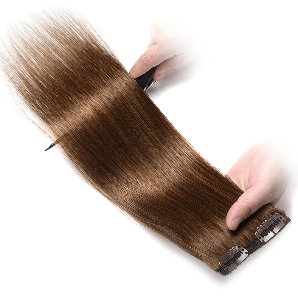 Doreen 160 200 240G Add Volumes European Remy Human Hair Extensions Clip in Full Head Set Brown Color for Summer 10Pcs 16 to 24