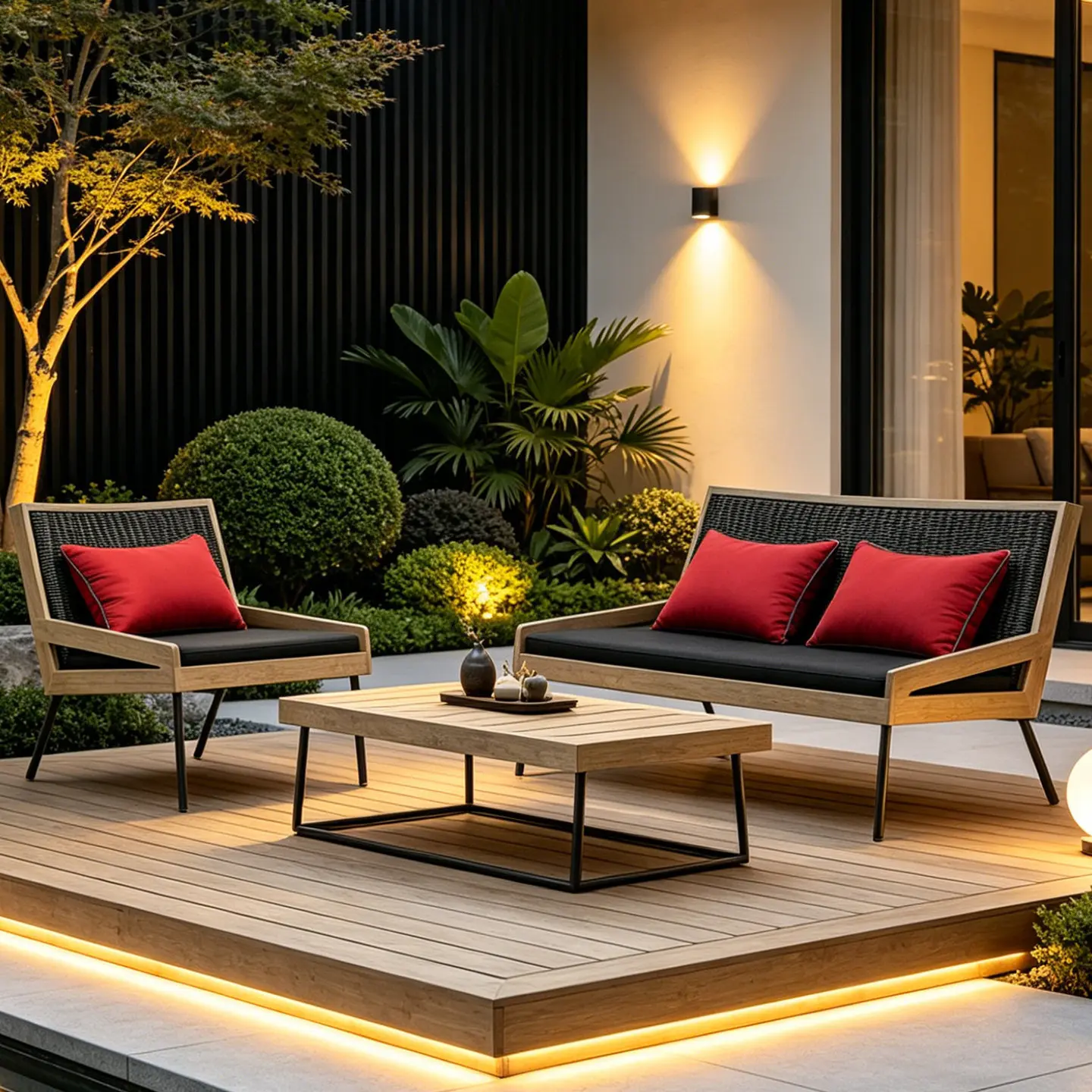 Outdoor Sofa Balcony Leisure Homestay Model Room Rattan Furniture Courtyard Hotel Villa Teak Tables and Chairs