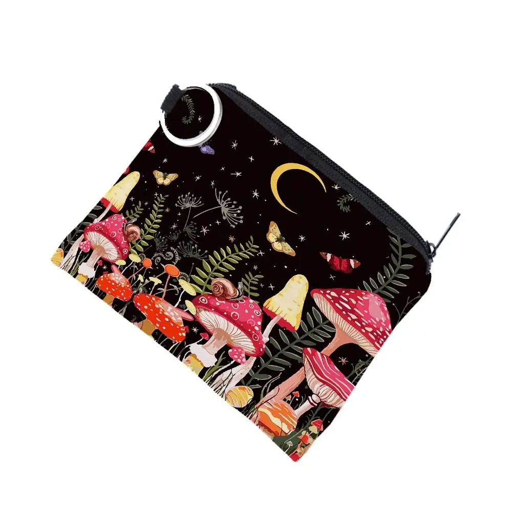 Cute Mushroom Print Cosmetic Bag Polyester Large Capacity Travel Storage Bag Zipper Coin Purse