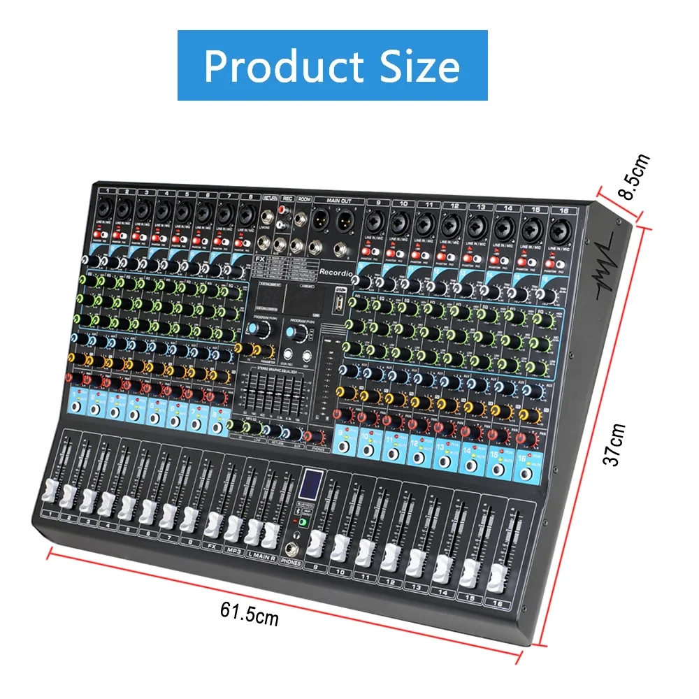 GAX-GL16 16-Kanal-Mixer, USB-Bühne, Karaoke, Konferenz, Hochzeit, Effektprozessor, Mischpult mit 48 V Phantomspeisung für DJ