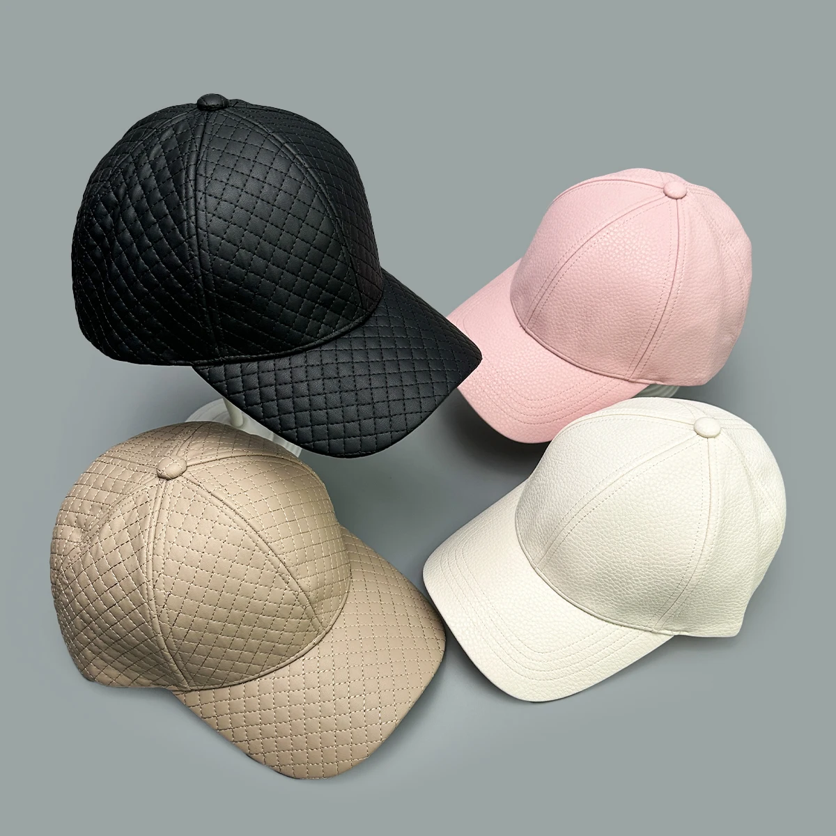 

Hardtop Men PU Leather Solid Plaid Baseball Hats New Women Sunshade Personal Versatile Simple Casual Fashion Outdoor Peaked Caps