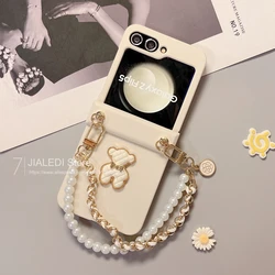 Bracelet Chain Bear Bow Hinge Phone case For Samsung Galaxy Z Flip 7 6 5 4 3 flip6 zflip5 Cover