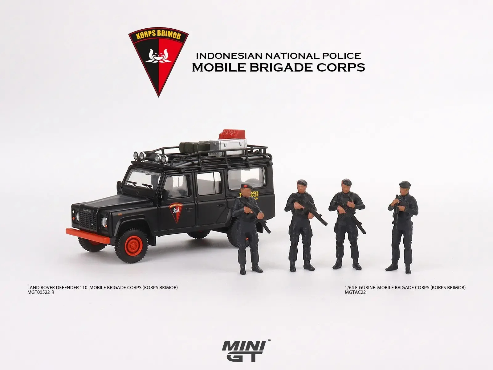 MINI GT 1:64 MINIGT 64 LandRover Defender 110 Mobile Brigade Corps MGT00522-R FIGURE MOBILE Brigade Corps (Brimob)  MGTAC22