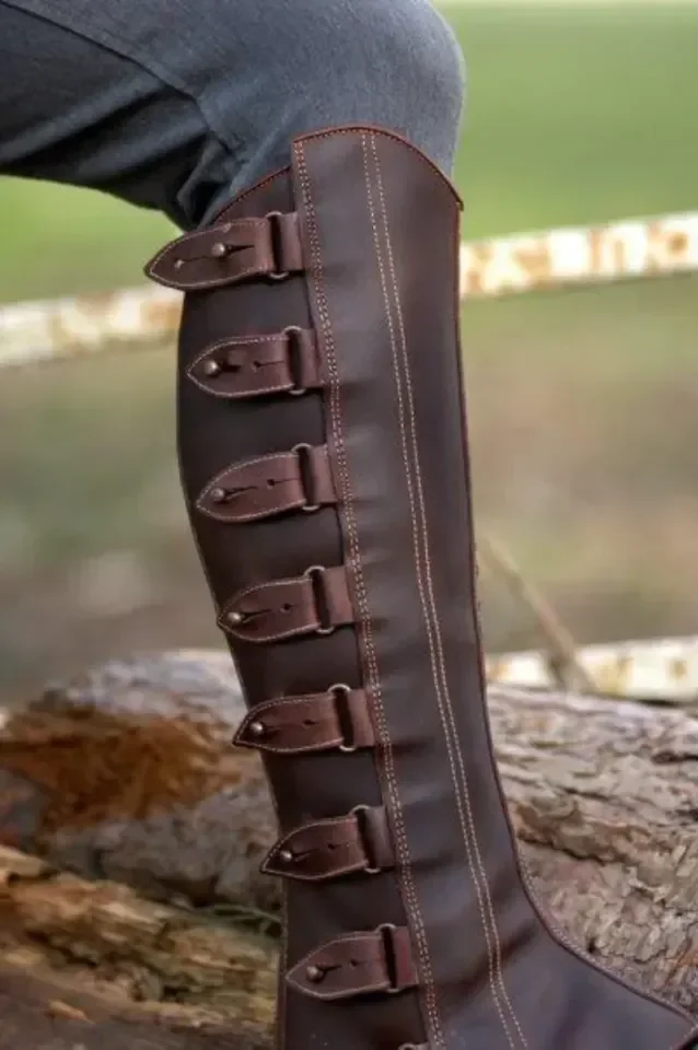 Medieval Viking Knight Boot Cover Retro Leather Strap Larp Greave Leg Shin Guard Warrior Armor Shoe Covers for Costume
