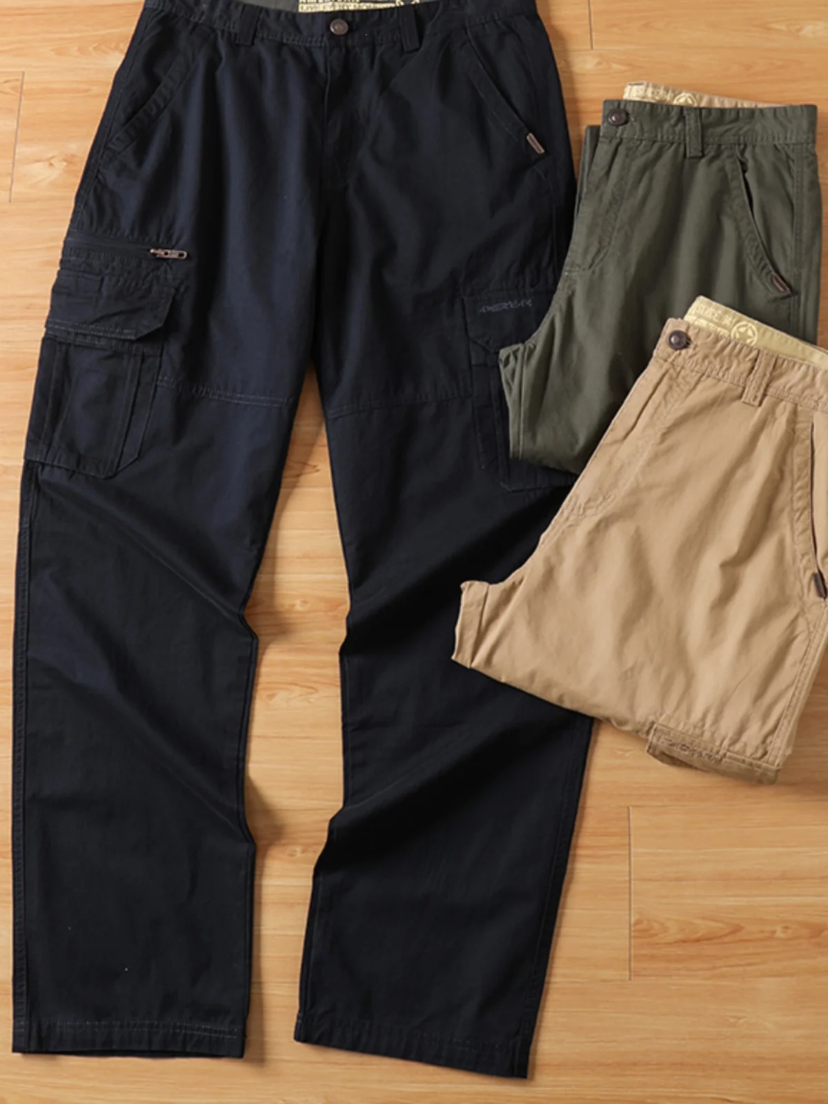 

Мужские хлопковые рабочие брюки в стиле ретро, весна-лето, уличные жесткие мужские повседневные прямые брюки, дизайн с несколькими кетами