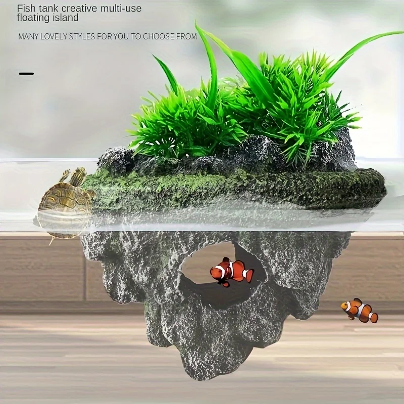 Rocha decorativa de isla flotante para acuario multiusos con refugio para peces, rocalla de paisaje ecológico para paisajismo de peceras