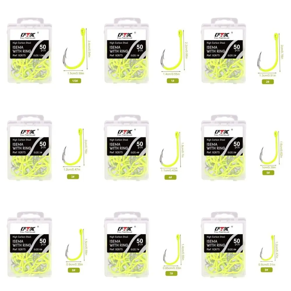 50pcs/box High Carbon Steel Barbed Fishing Hooks Anti-rust Sea Carbon Steel Barbed Hooks Flexible Strong Fluorescence Hook