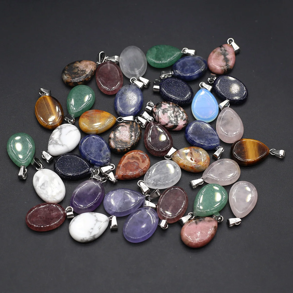 Natural Crystal Agate Stone Pendant Oval Shape Gemstone Exquisite Charms for Jewelry Making DIY Necklace Earring Accessories