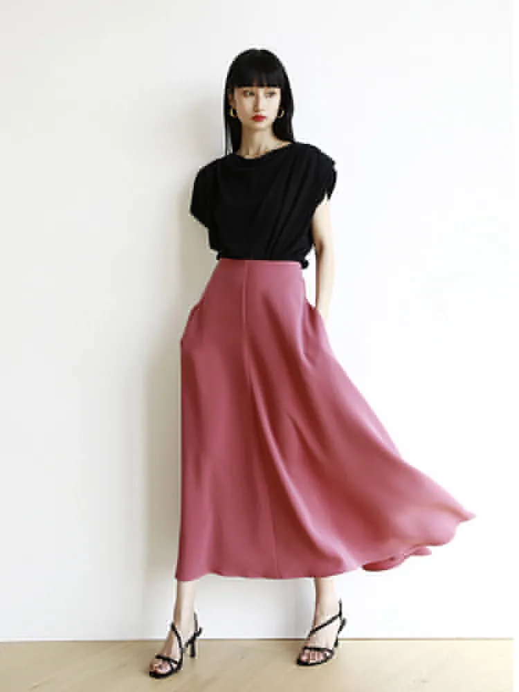 

Retro Hepburn Sle f Skirt Vest Wide Leg Pants Tee Acetate Fiber Commuter High Waist Midi A-Line Skirt Polyester Blend