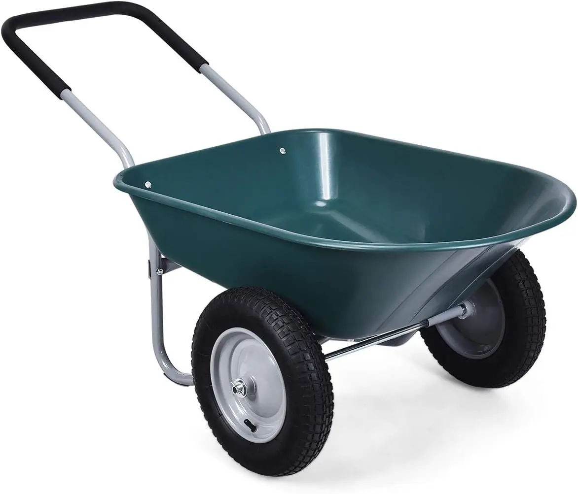 Carretilla de doble rueda, carrito de jardín resistente, carrito utilitario de capacidad de 330 libras con dos neumáticos de 13 pulgadas para la ley al aire libre