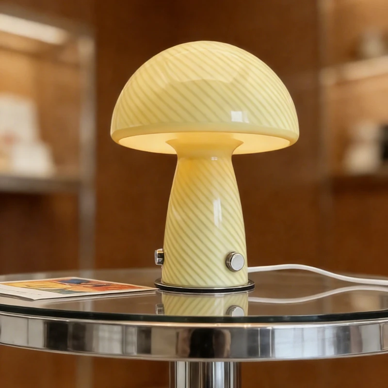 

Bauhaus Mid-Century Glass Mushroom Table Lamp Nordic Ins Girls Style Ambient Light for Homestay Bedroom Living Room Bedside