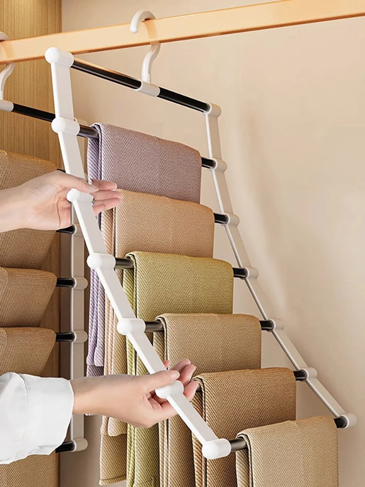 1 STKS Rvs Broekhanger Magic Opvouwbare Broekrek Voor Bespaar Garderobe Ruimte Ladder Hangers Closet Organizer - afbeelding 2