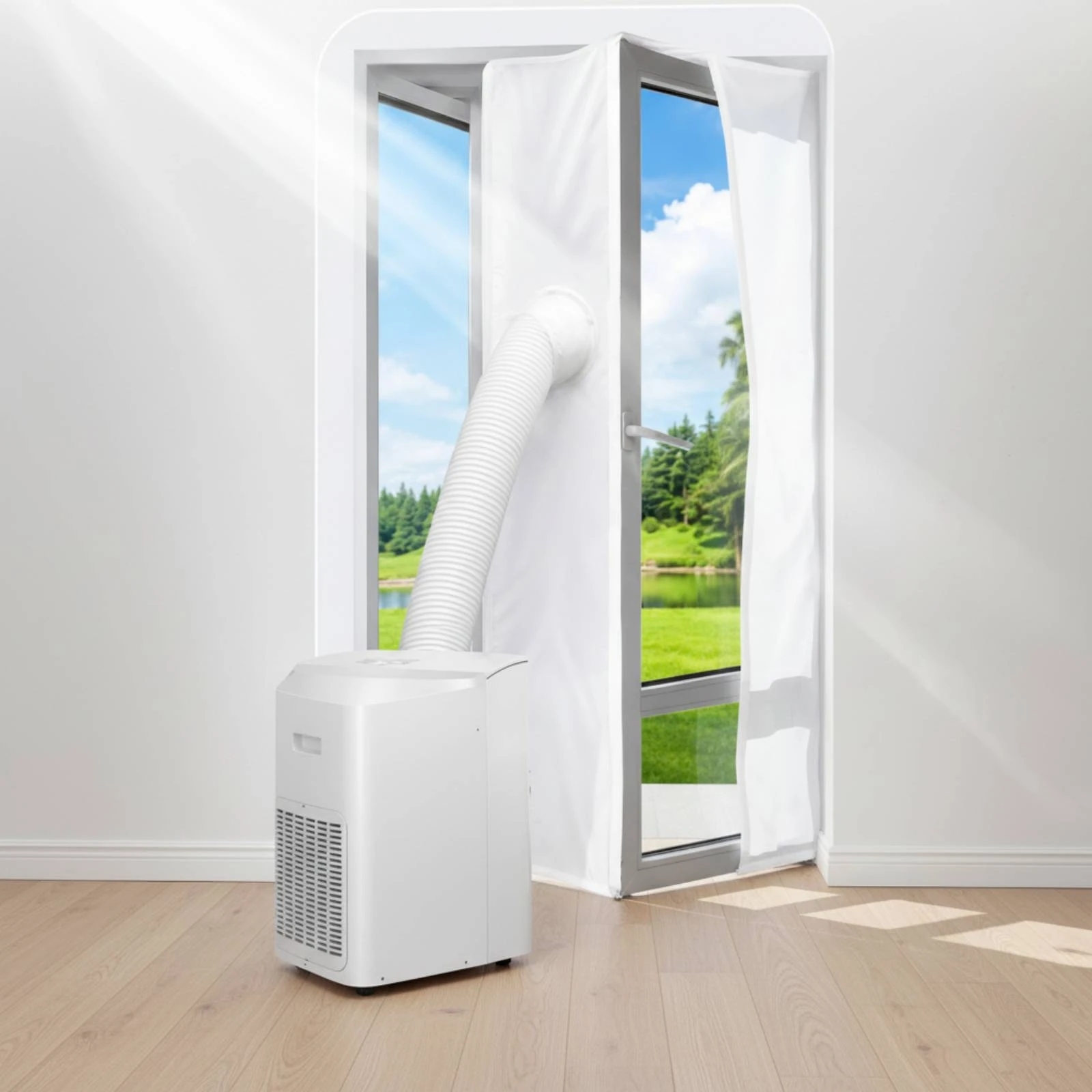 Picture 5: Cloth Window Seal with Hose Opening Soft Window Exhaust Sealing Panel Vent Kit Universal Hardware Adjustable