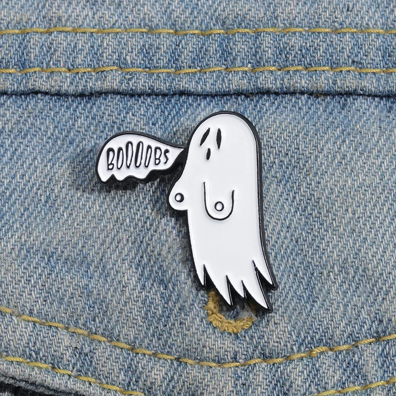 Smoking Booobs Ghost Enamel Pin Custom Cute Spooky Brooches Lapel Shirt Collar Badges Halloween Jewelry Gifts For Kids Friends