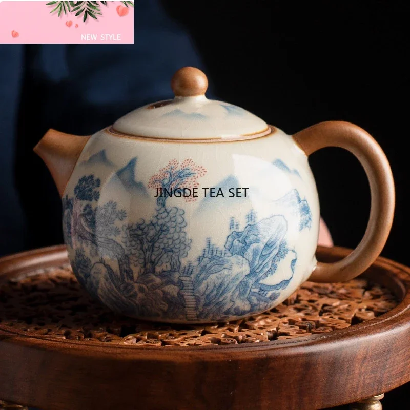 

Традиционный керамический чайник в печи Ru, чайник ручной работы Xishi, красивый чайник, чайник, портативный китайский набор для путешествий, чайная посуда