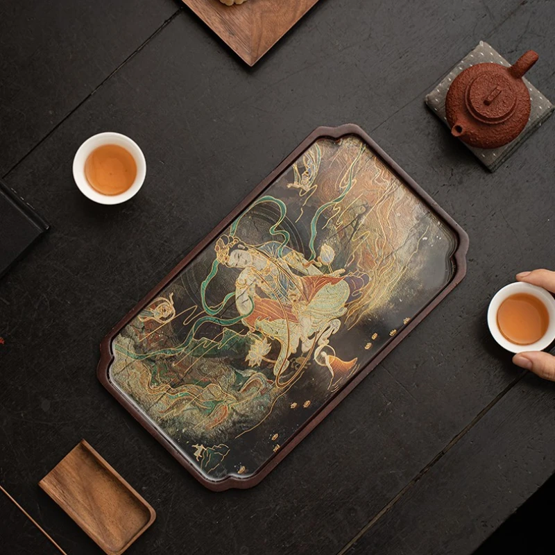 Tea Ceremony Essential: Tea Tray Set with Chinese Dunhuang Murals and National Style Coasters Chinese Style Tea Coasters