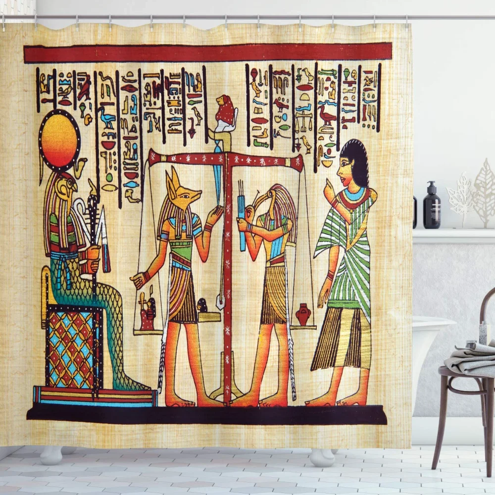 Ancient Egypt Pharaoh Shower Curtains Ethnic Painting Bathroom Decor Flower Butterfly Bath Curtain Bathroom Accessories Washable