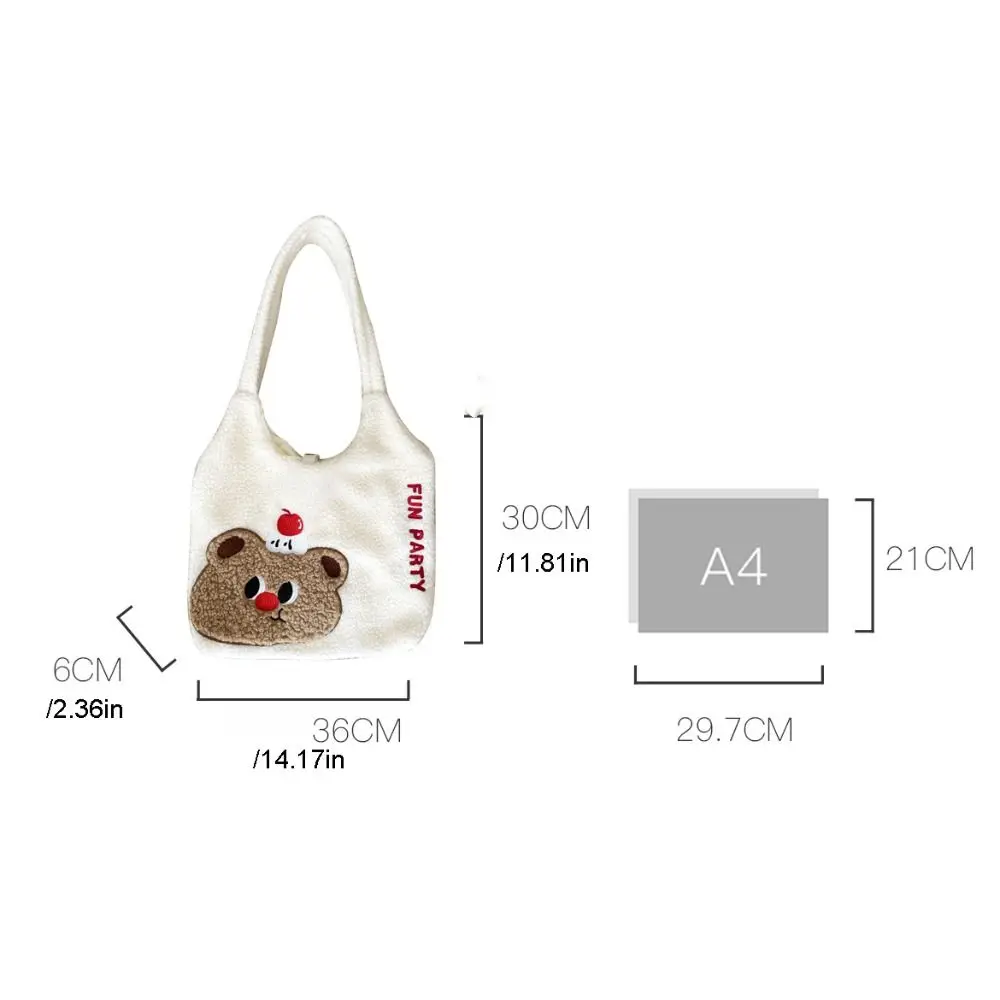 Lam Pluche Schoudertas Eenvoudige Grote Capaciteit Borduurwerk Pluche Poppentas Make-Up Tas Cartoon Handtas Meisje