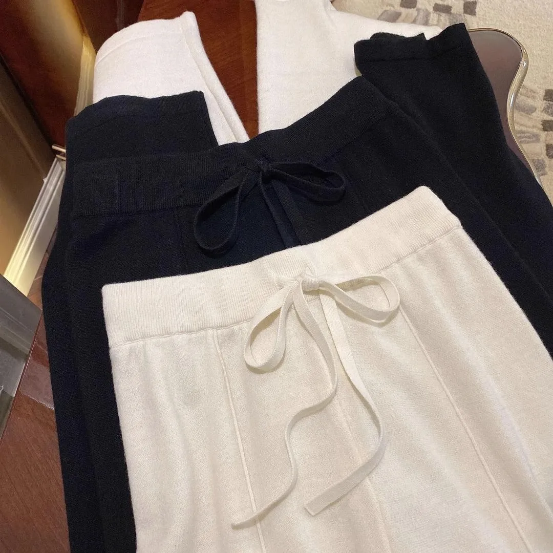 Weiße, hoch taillierte Freizeithose für Damen, Frühling und Herbst, neue Strickhose, lockere Hose mit weitem Bein, japanisches, faules fallendes Gefühl