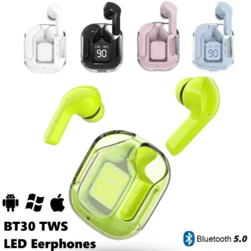 TWS Bluetooth 5.3 Earphone BT30 Transparent Headphones with Digital Display Noise Canceling Headset Wireless Gaming Earbuds bt30