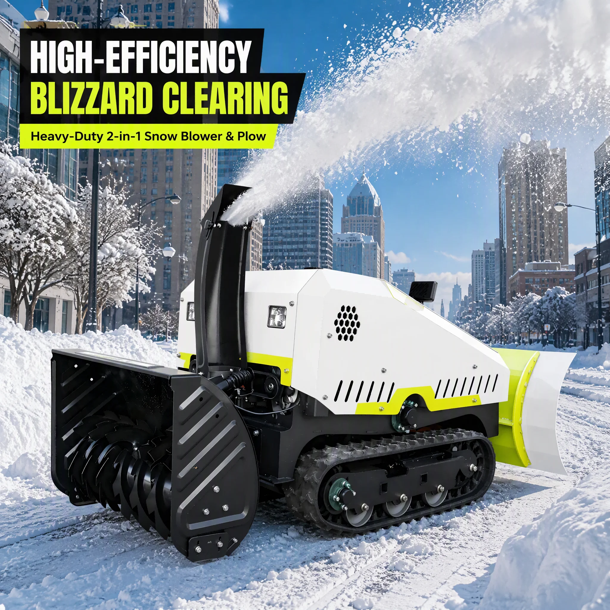 Airport Runway Remote Controlled Tracked Snow Plow Bidirectional 16HP Diesel 1000mm Wide Blade Crawler Snow Blower