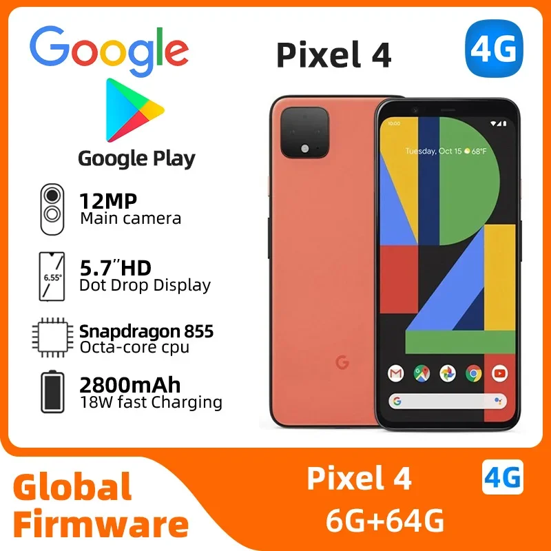 Google Pixel4 4G CPU Qualcomm Snapdragon 855 Battery capacity 2800mAh smartPhone 12MP Cameraoriginal used phone