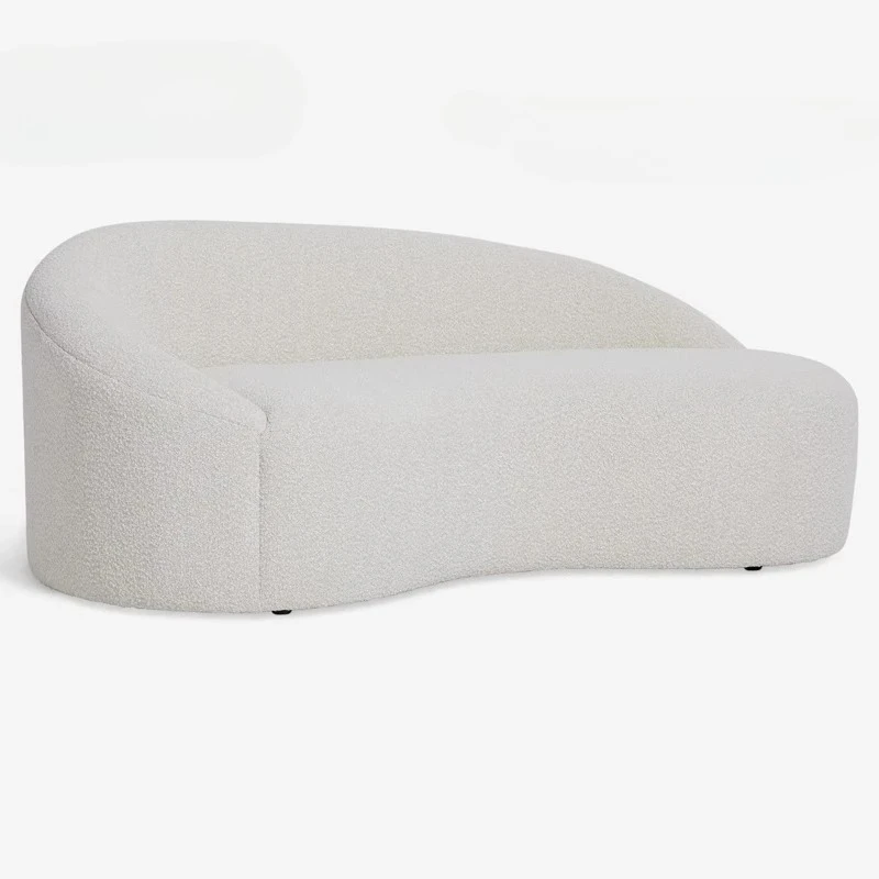Sofá de anacardo curvo con expresión nórdica, sofá pequeño de esquina francés, diseño de tela color crema, nube wabi arena