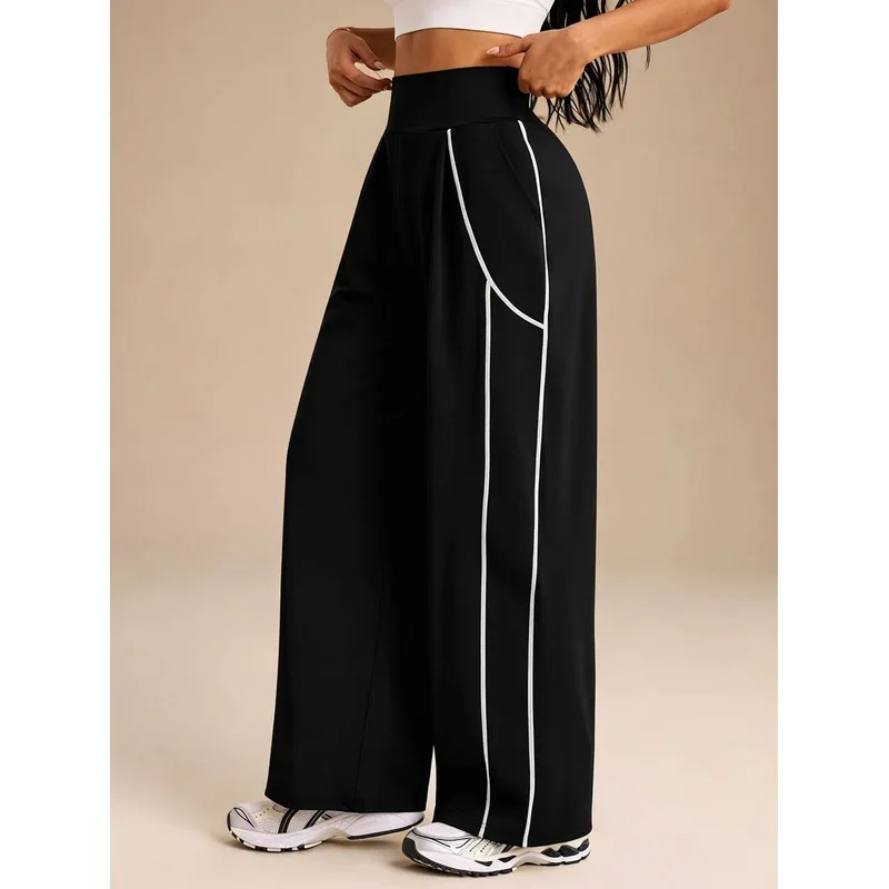 Women'S Autumn And Winter New Style Drawstring Waist Loose Straight Leg Casual Sweatpants High Waist Stretchy Slimming Cozy Wide