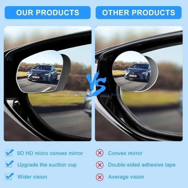 

Y9UC 360 Degree Adjustable Wide Side Rear Glass Blind Spots Convex Glass for Car Reverse Parking Auxiliary Glass