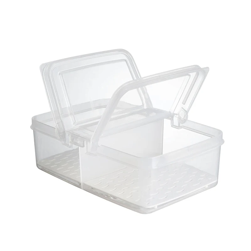 Refrigerator Crisper Fruit And Vegetable Storage Kitchen Sealed Drain Divider Bento Box Sealed Storage Box Lidded Container