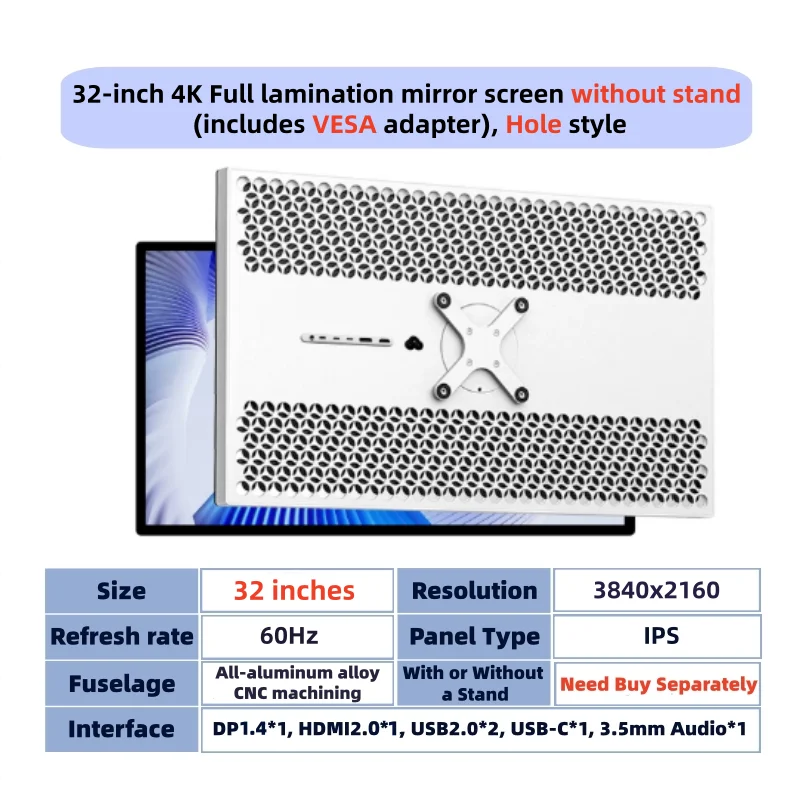 P32D 32 inch LCD Display Mirror Screen 4K IPS Gaming Monitor 60HZ Refresh PC Desktop Monitor 3840x2160